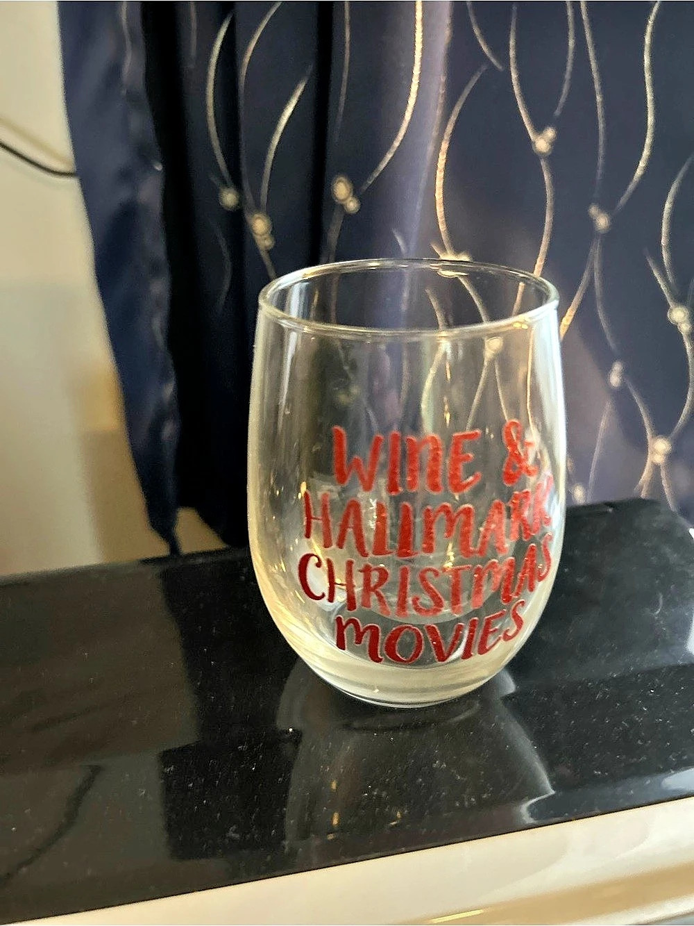 Clear & Red Wine & Hallmark Christmas Movies Glass